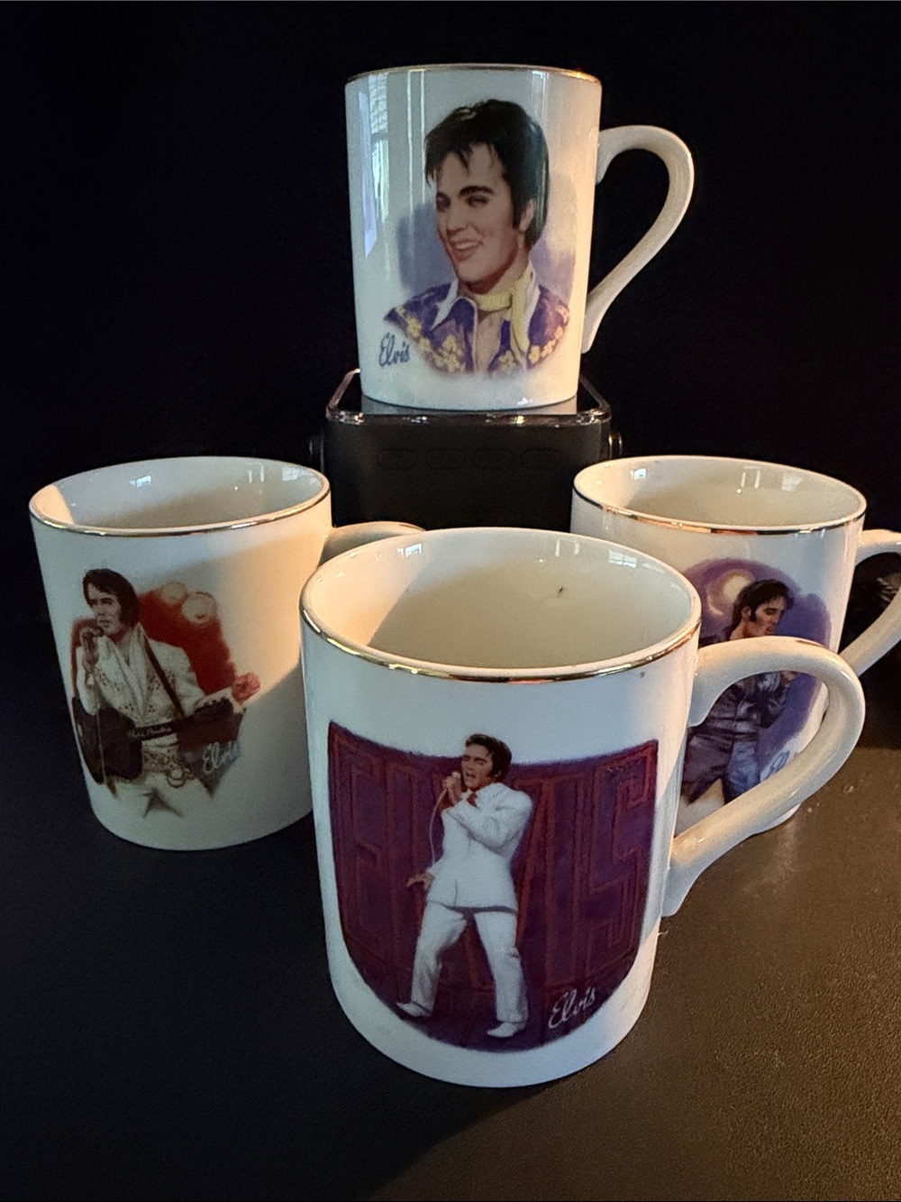 Elvis Collector’s 1985 Porcelain Mugs - White with Gold Trim (Set of 4)